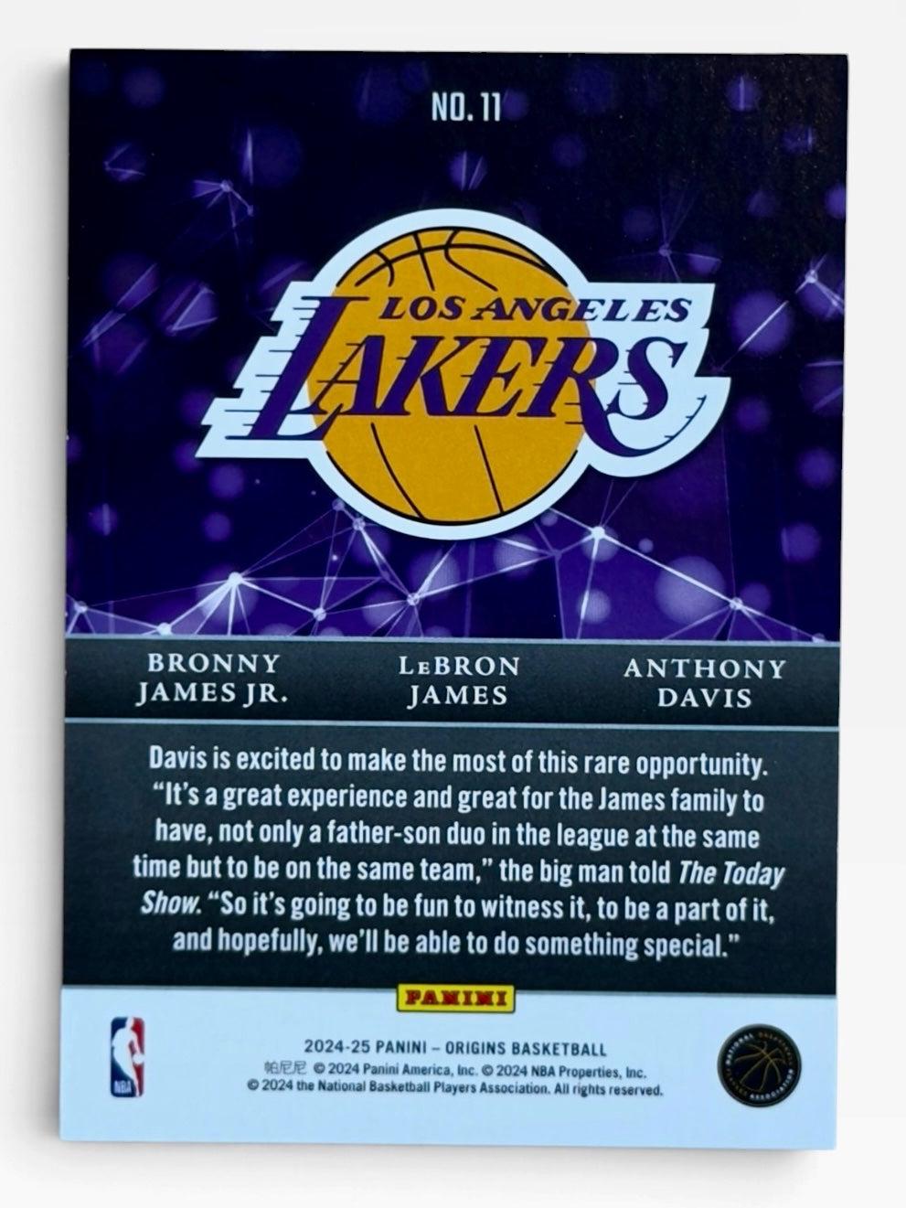 2024-25 Panini Origins Bronny James Jr / LeBron James / Anthony Davis Nucleus