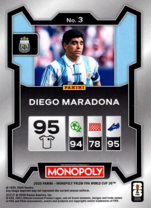 Panini Prizm Monopoly FIFA World Cup 2026 #3 Diego Maradona Argentina Base