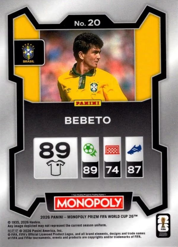 Panini Prizm Monopoly FIFA World Cup 2026 #20 Bebeto Brazil Base