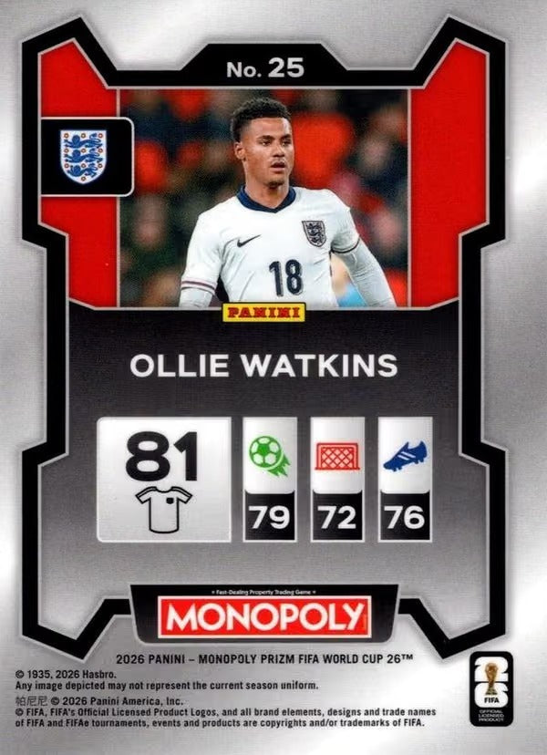 Panini Prizm Monopoly FIFA World Cup 2026 #25 Ollie Watkins England Base