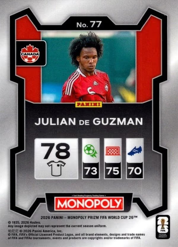 Panini Prizm Monopoly FIFA World Cup 2026 #77 Julian de Guzman Canada Base