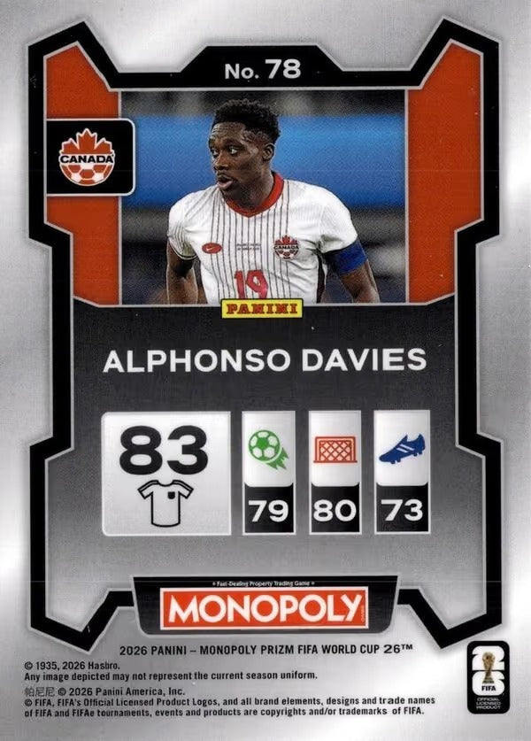 Panini Prizm Monopoly FIFA World Cup 2026 #78 Alphonso Davies Canada Base