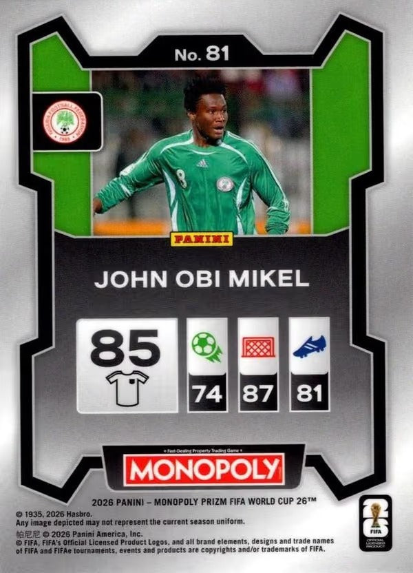 Panini Prizm Monopoly FIFA World Cup 2026 #81 John Obi Mikel Nigeria Base