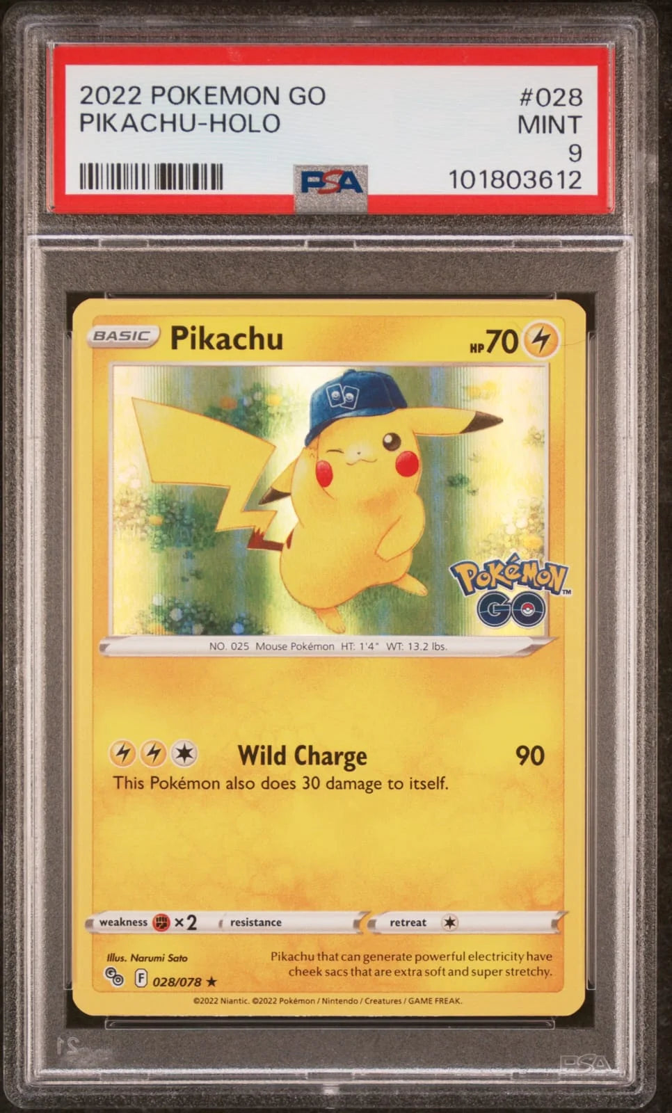 2022 Pokémon GO #028/078 Pikachu Holo. PSA 9