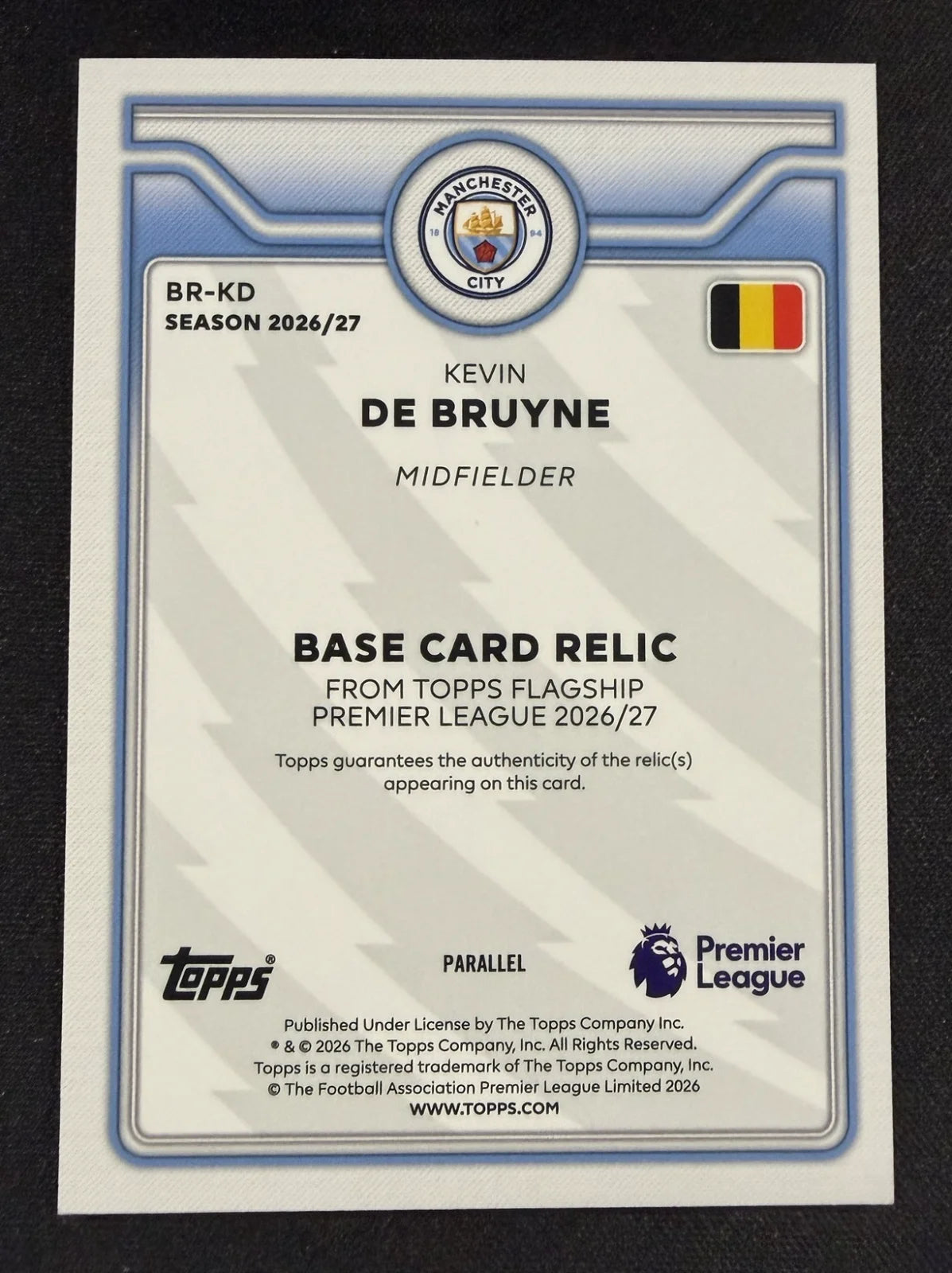 Kevin De Bruyne Base Relic Yellow 170/299 – Topps Premier League Flagship 26/27