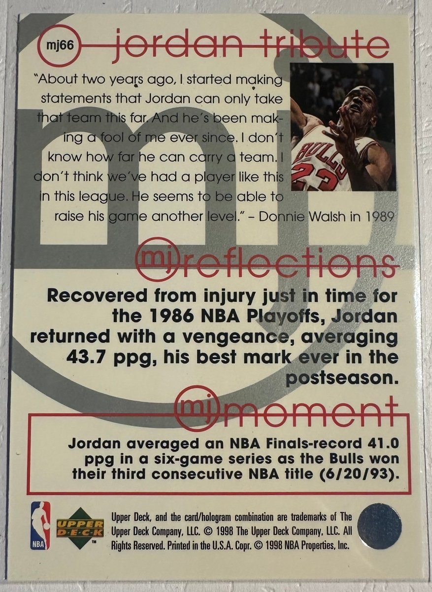 1997 - 98 Upper Deck Michael Jordan Tribute MJ66 by Coolectibles on MYNTED