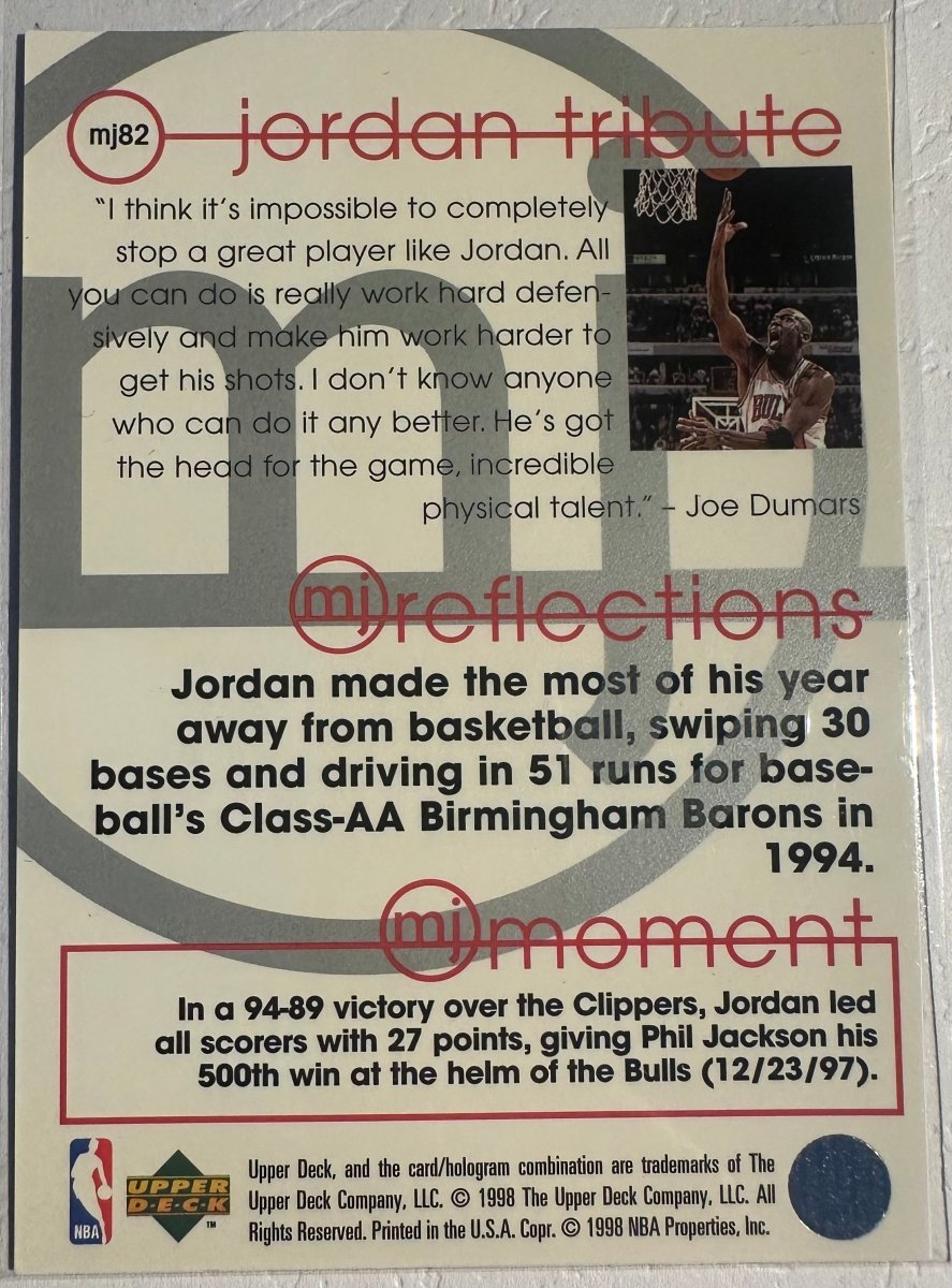 1997 - 98 Upper Deck Michael Jordan Tribute MJ82 by Coolectibles on MYNTED