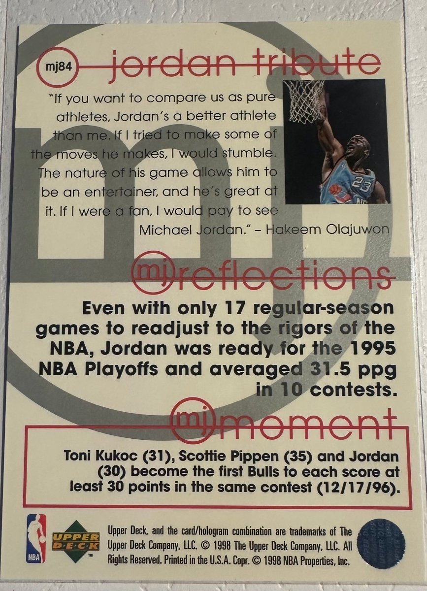 1997 - 98 Upper Deck Michael Jordan Tribute MJ84 by Coolectibles on MYNTED