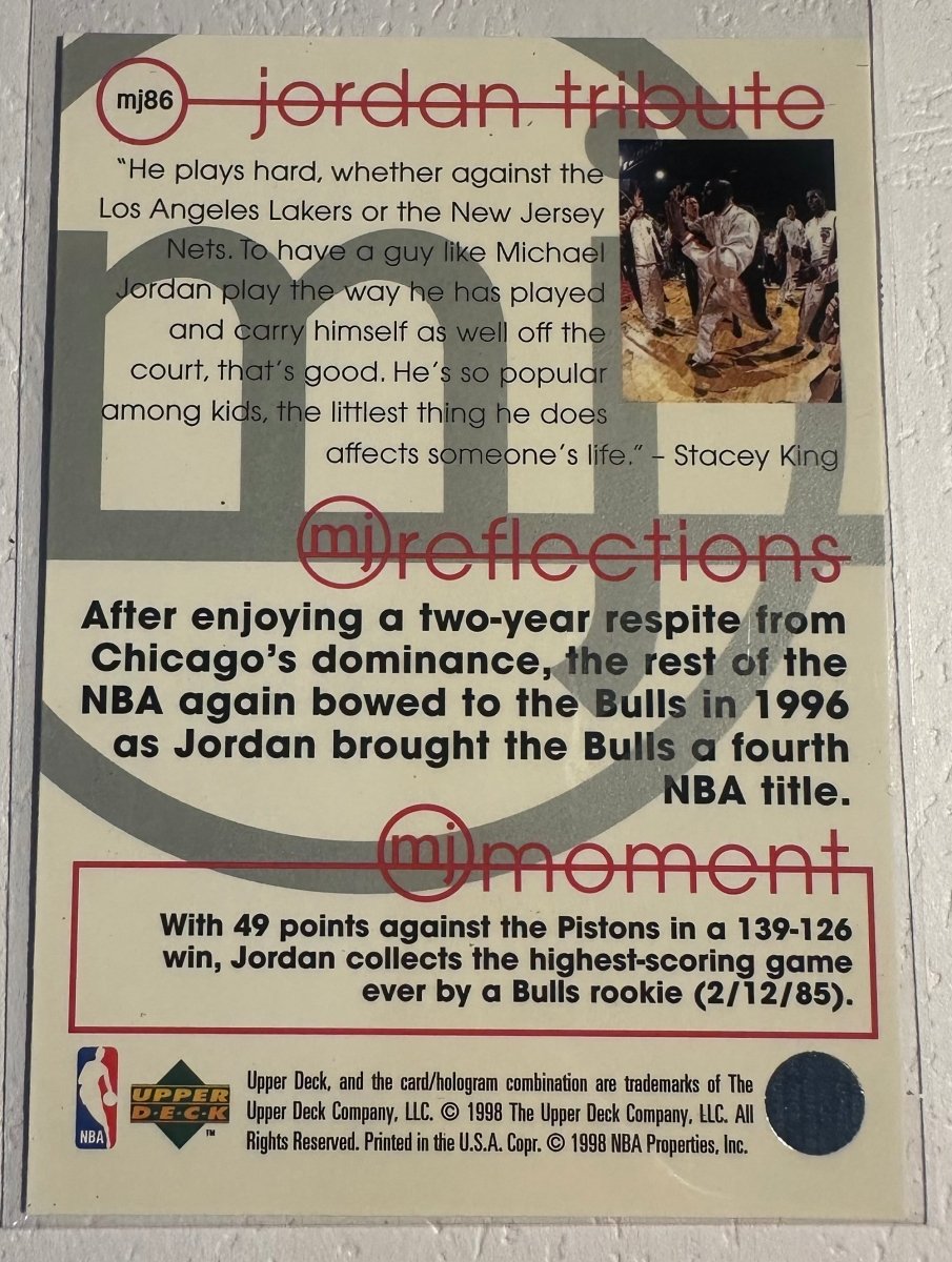 1997 - 98 Upper Deck Michael Jordan Tribute MJ86 by Coolectibles on MYNTED