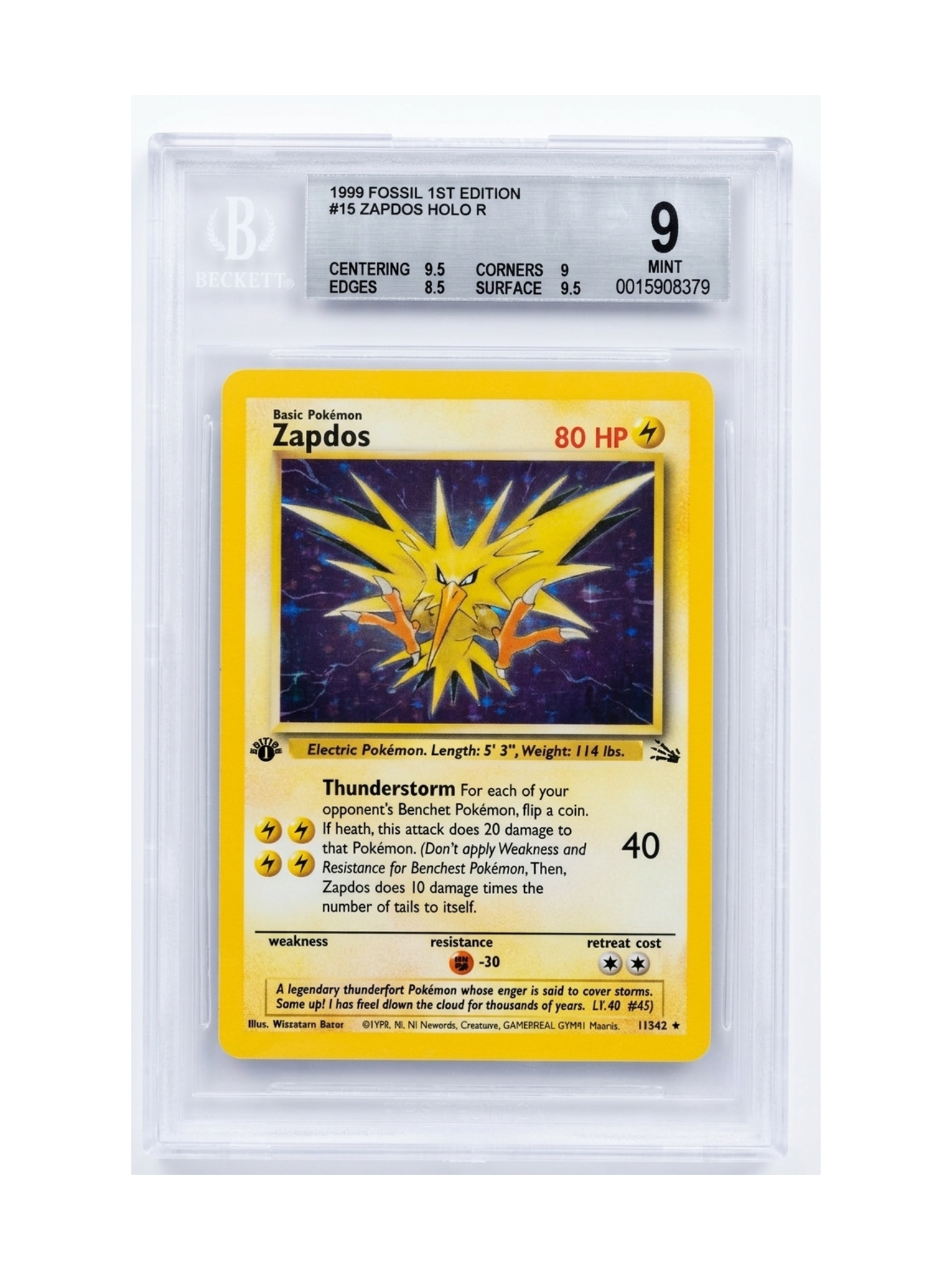 BGS 9 Zapdos (15) Fossil Holo Rare 15 1st Edition