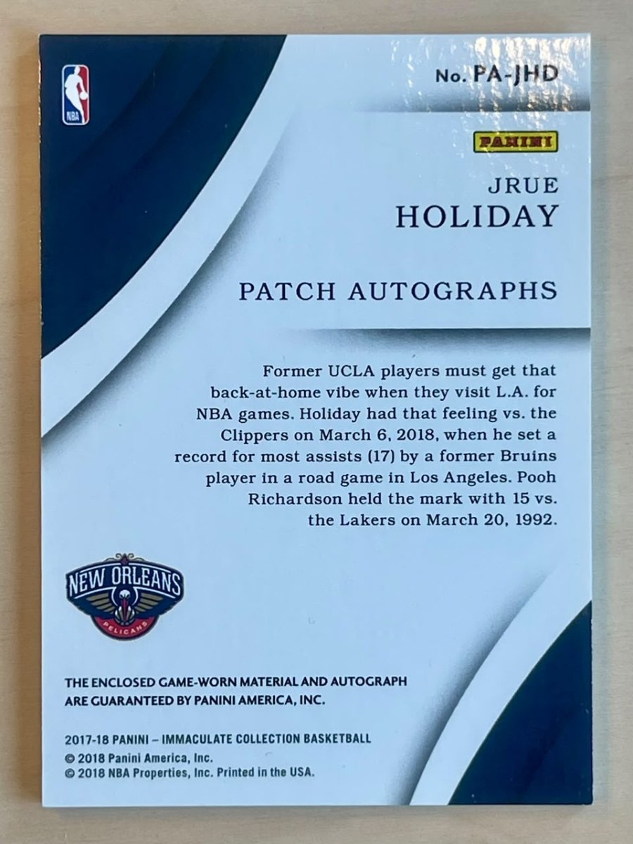 2017-18 Panini Immaculate Collection Jrue Holiday Patch On Card Autograph /25 by Fabio’s Black Box on MYNTED
