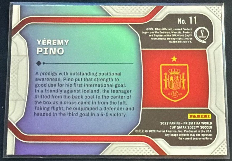 2022 Panini Prizm FIFA World Cup Qatar 2022 Yeremy Pino 11 New Era RC by House Of Cards on MYNTED