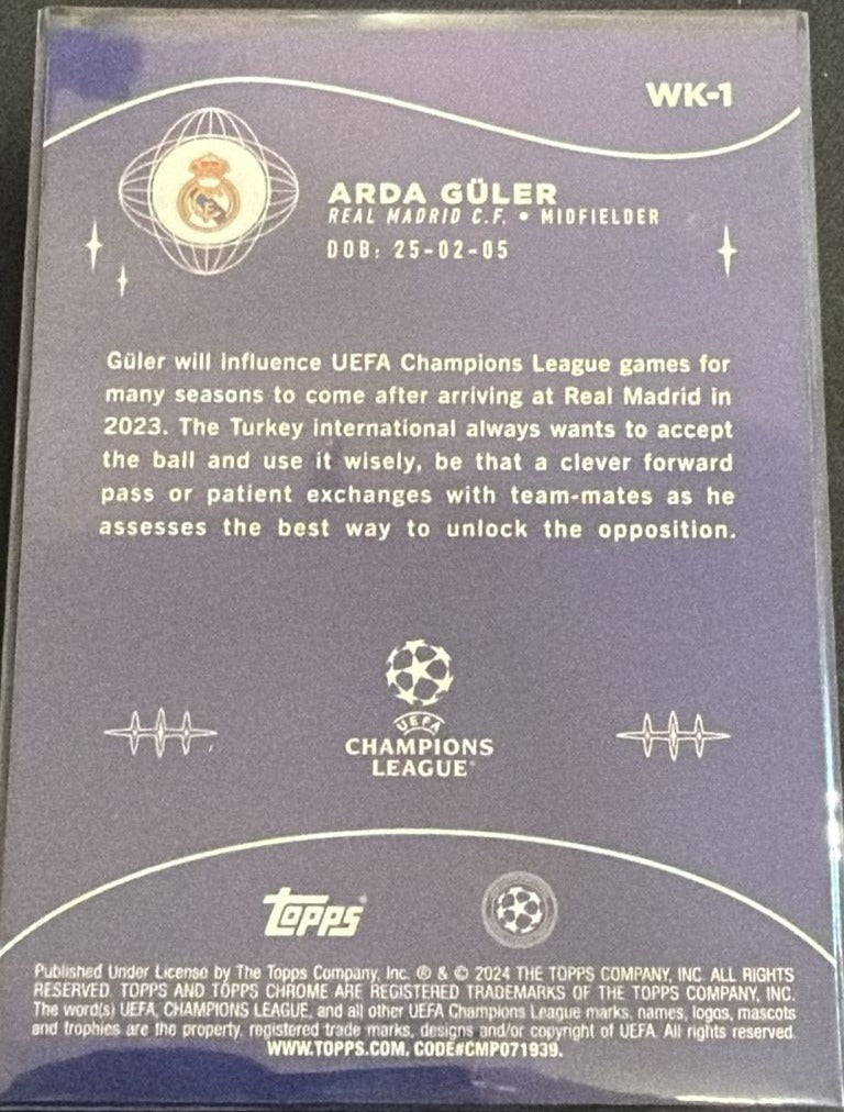 2023-24 Topps Chrome UEFA Club Competitions Arda Guler WK-1 Wonderkids by House Of Cards on MYNTED