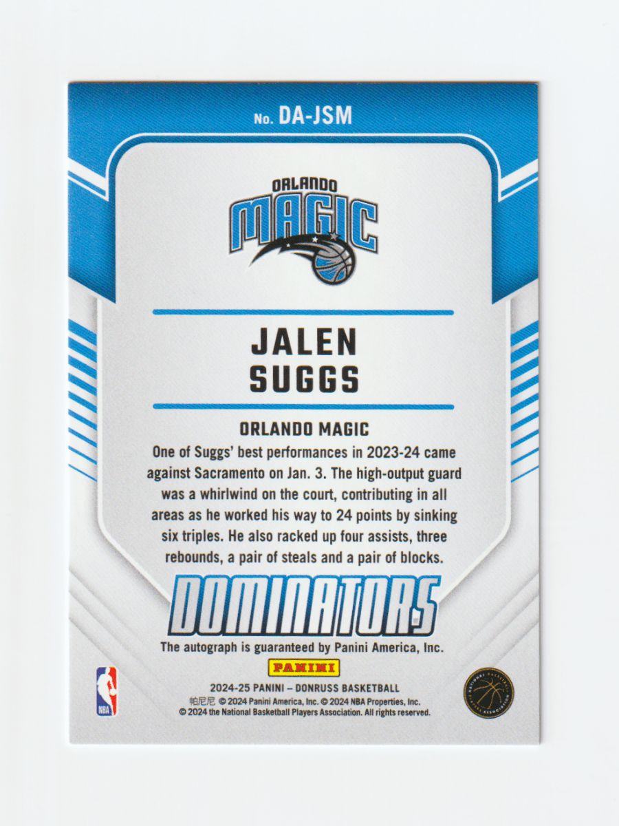 2024 - 25 DONRUSS JALEN SUGGS DOMINATORS AUTOGRAPH INTERNATIONAL by Fabio’s Black Box on MYNTED