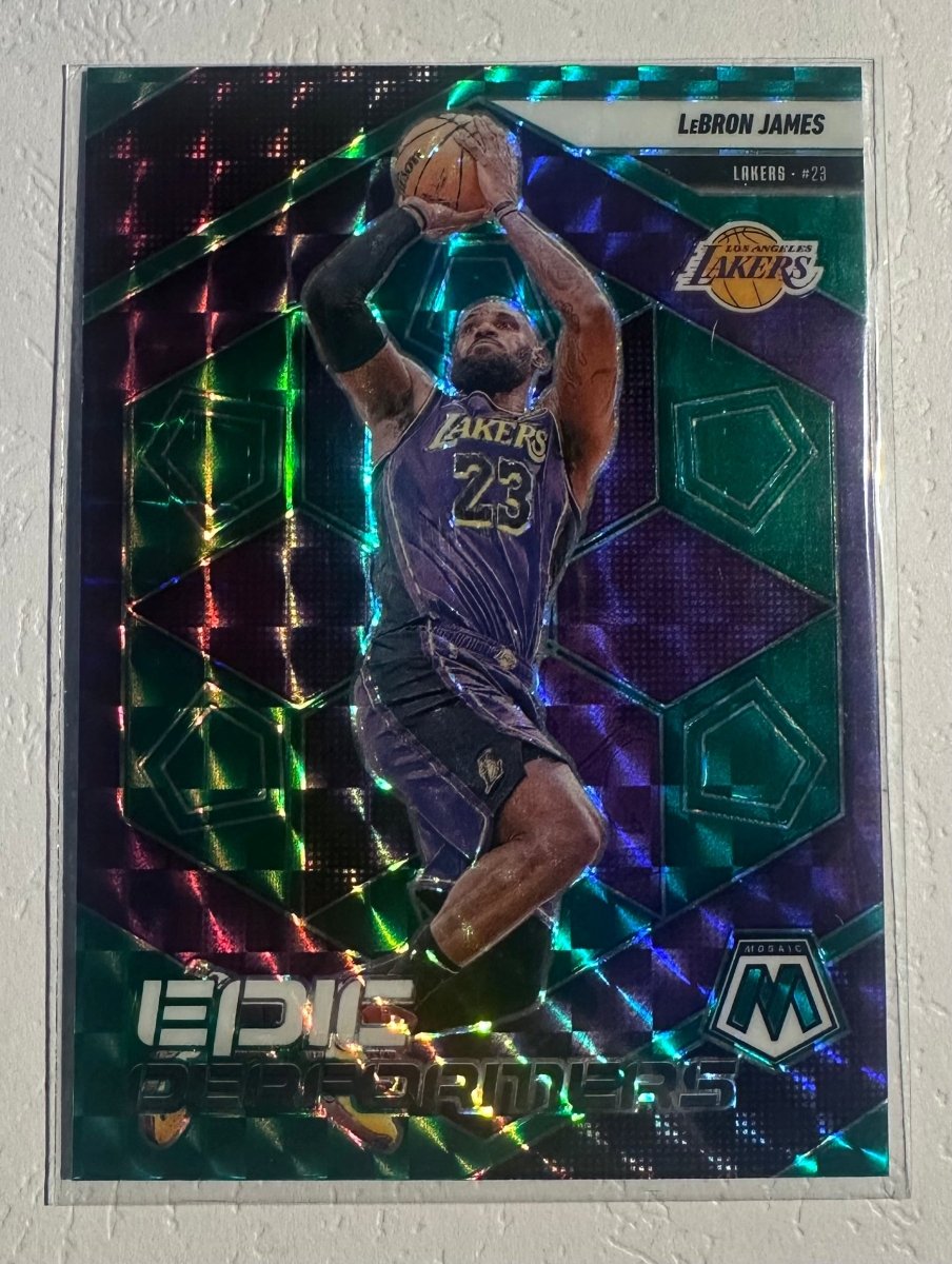 2024 - 25 Panini Mosaic LeBron James Insert Card Epic Performers Green Prizm SP by Coolectibles on MYNTED