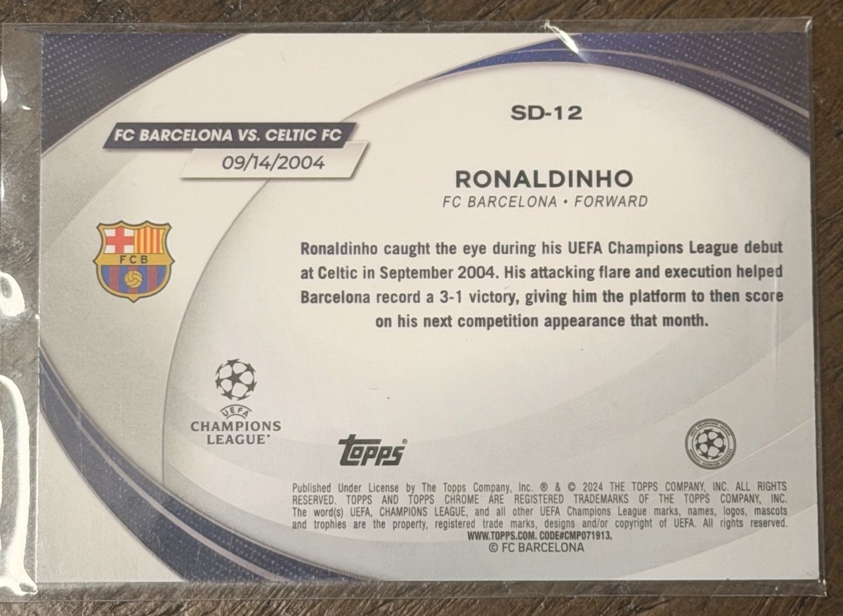 2024-25 Topps Chrome UEFA Starball Debut Ronaldinho SD-12 — FC Barcelona by House Of Cards on MYNTED