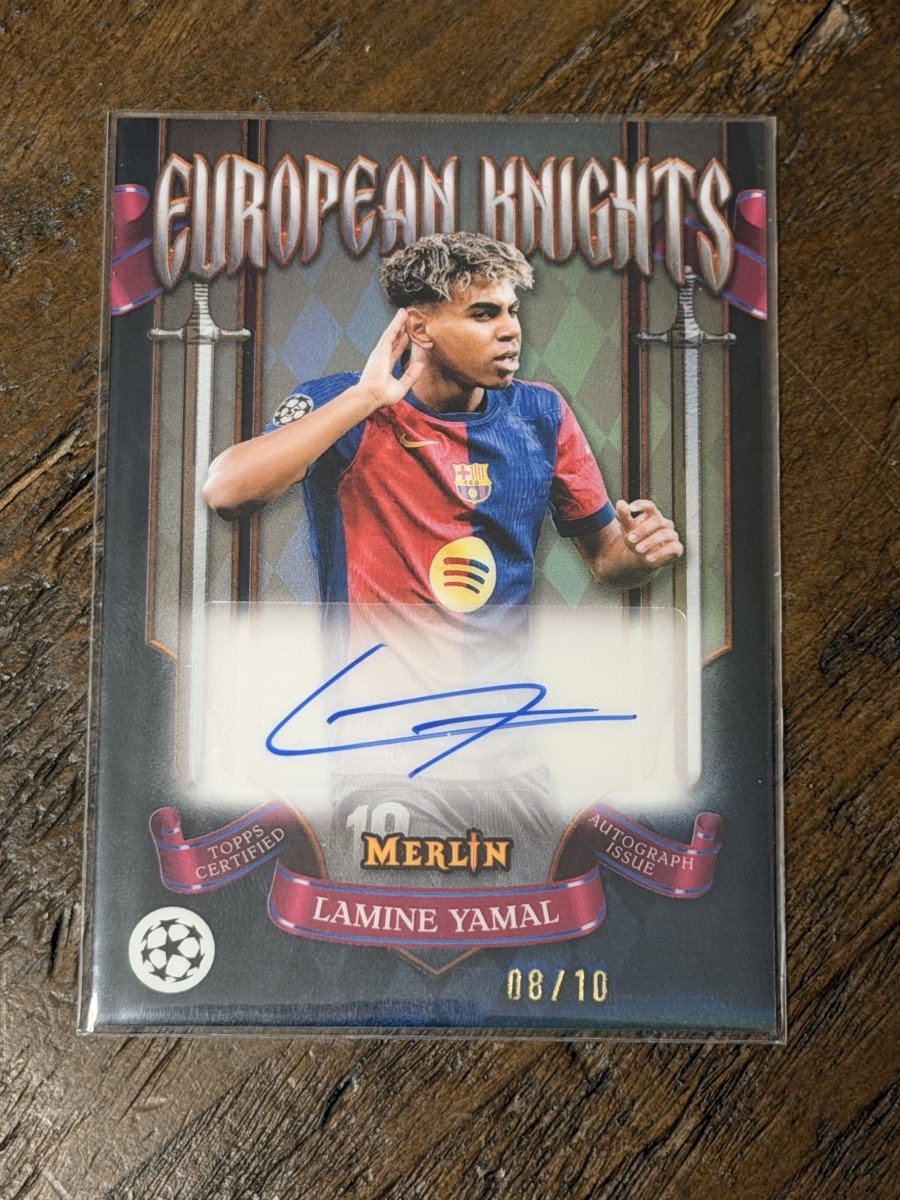 2024-25 Topps Merlin UEFA Club Competitions Lamine Yamal European Knights On-Card Autograph EKA-LY /10 — FC Barcelona by House Of Cards on MYNTED