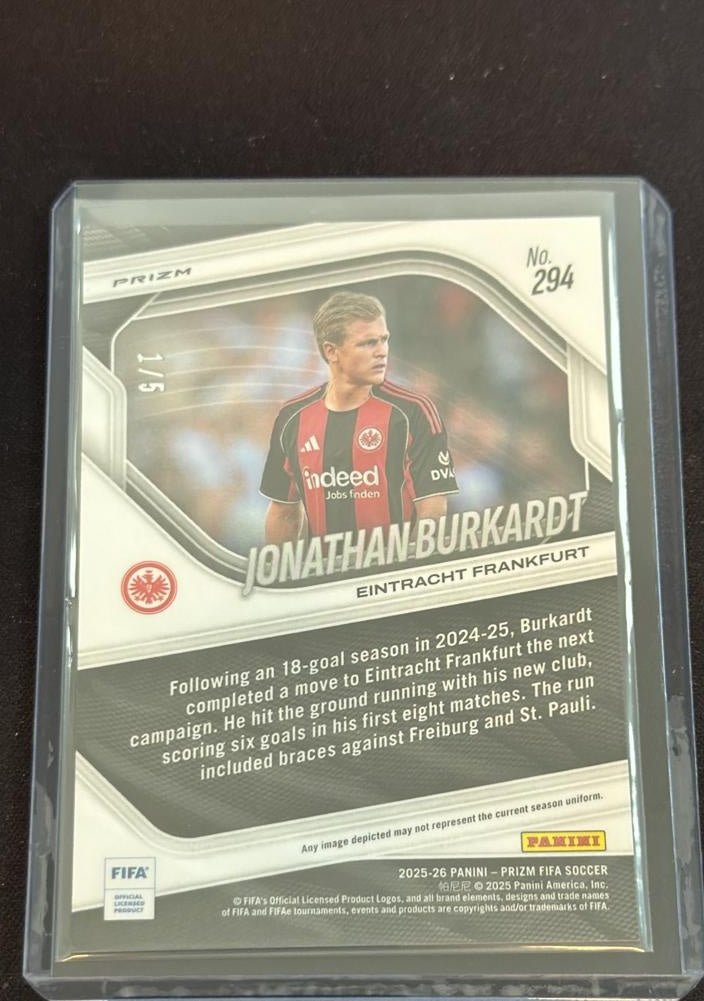 2025-26 Panini Prizm FIFA Jonathan Burkardt 294 Blue Shimmer /5 by House Of Cards on MYNTED