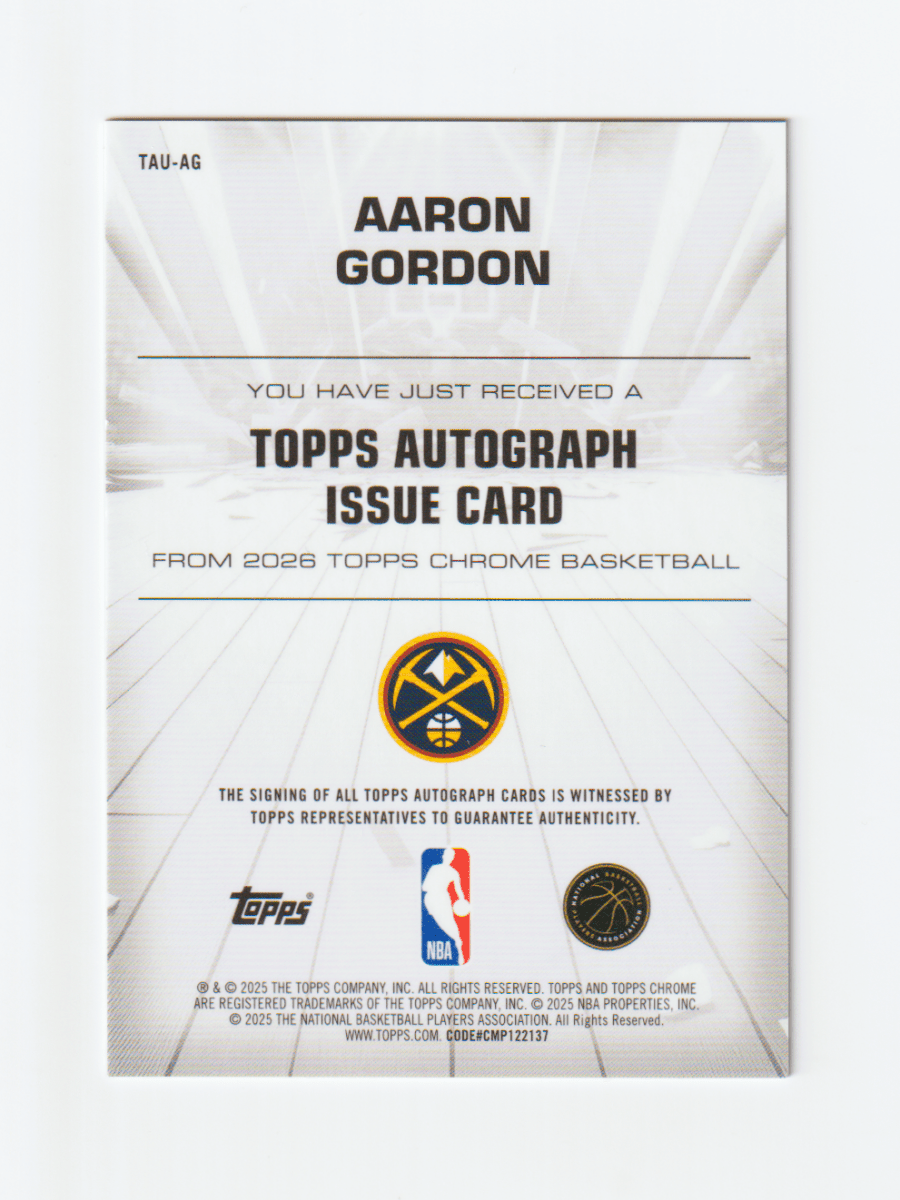 2025 - 26 TOPPS CHROME AARON GORDON TOPPS AUTOGRAPH ISSUE by Fabio’s Black Box on MYNTED