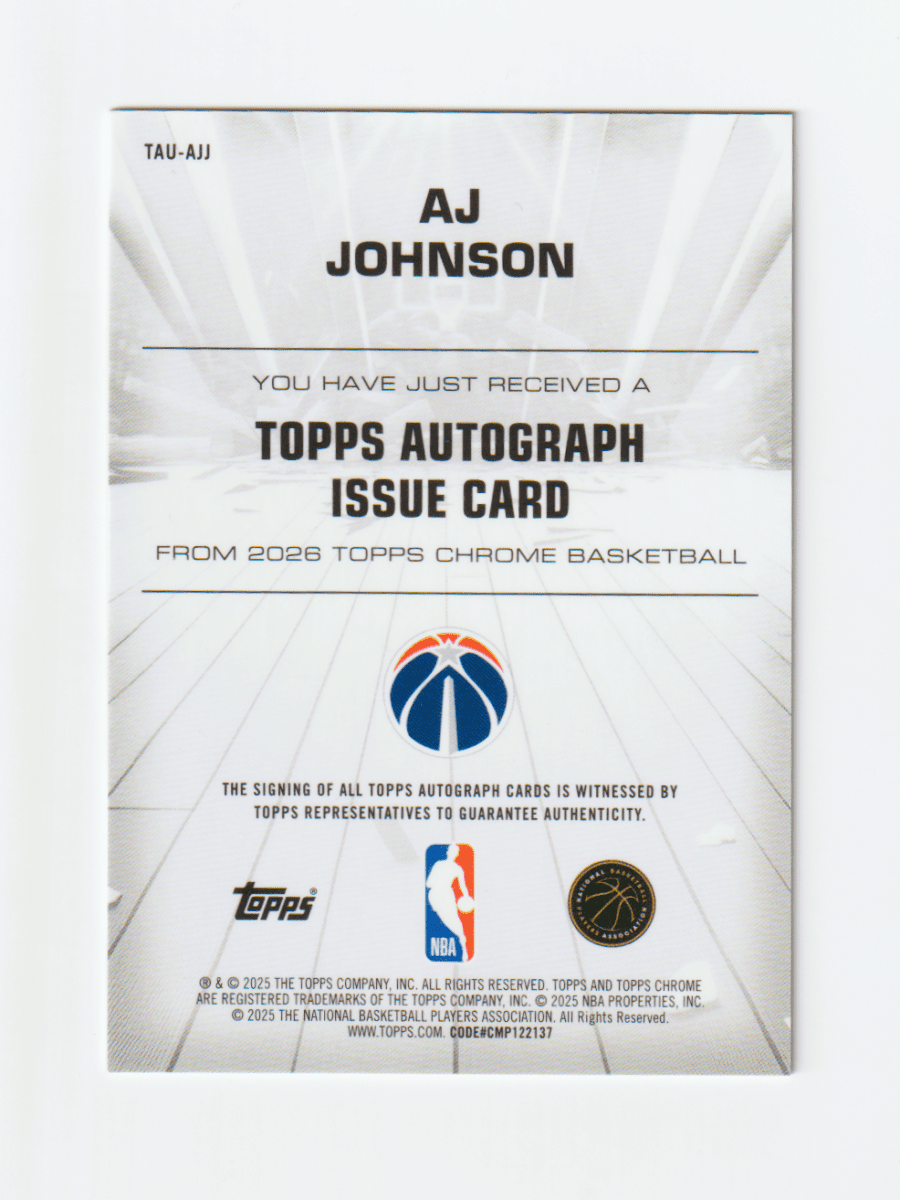 2025 - 26 TOPPS CHROME AJ JOHNSON TOPPS AUTOGRAPH ISSUE by Fabio’s Black Box on MYNTED