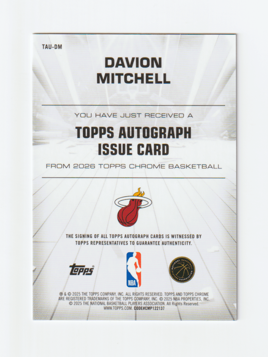 2025 - 26 TOPPS CHROME DAVION MITCHELL TOPPS AUTOGRAPH ISSUE by Fabio’s Black Box on MYNTED