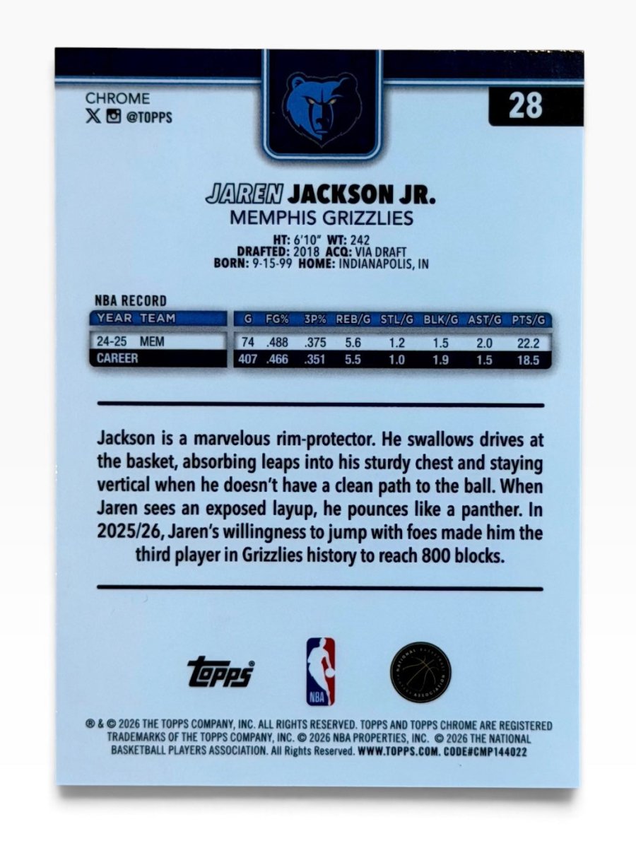 2025-26 Topps Chrome Update Jaren Jackson Jr. Green Raywave /99