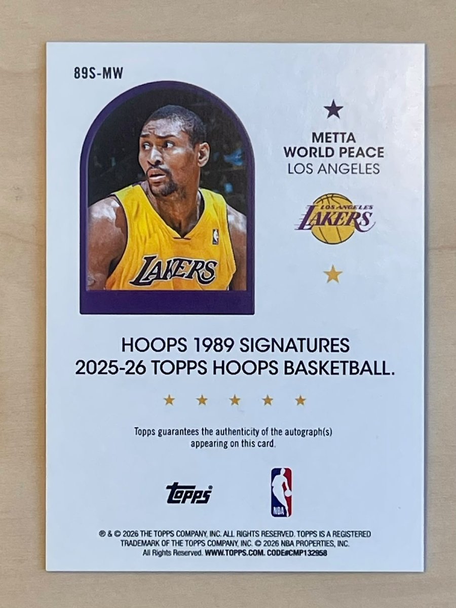 2025-26 Topps Hoops Basketball Meta World Peace Hoops 1989 Signature by Fabio’s Black Box on MYNTED