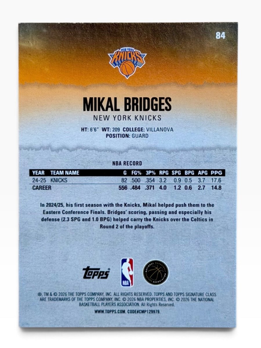 2025-26 Topps Signature Class Mikal Bridges Magenta /250 – MYNTED