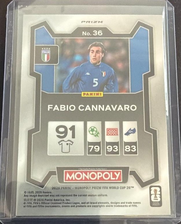 2026 Panini Prizm Monopoly FIFA World Cup Fabio Cannavaro 36 Gold Cracked Ice by House Of Cards on MYNTED