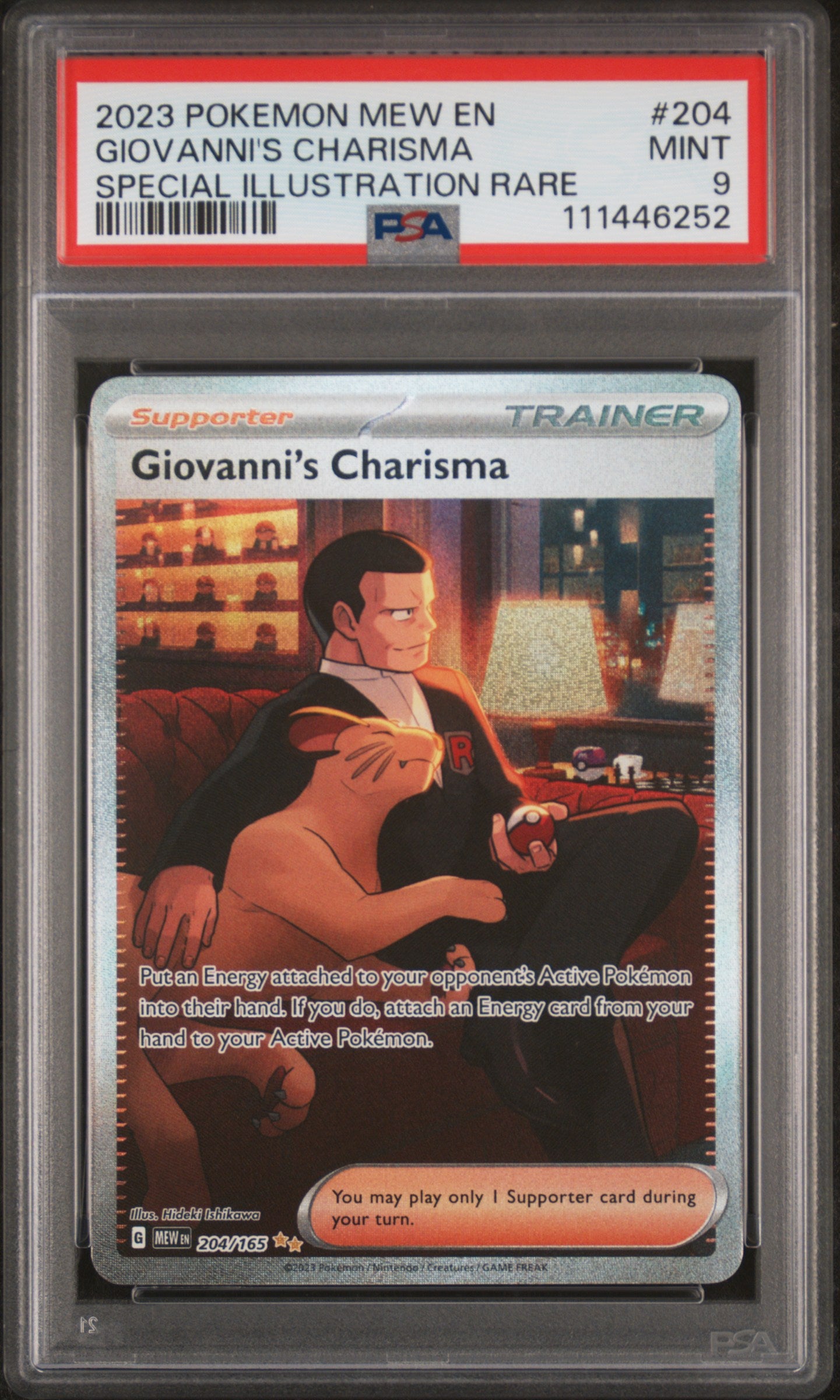 2023 POKEMON MEW EN-151 #204 GIOVANNI'S CHARISMA SPECIAL ILLUSTRATION RARE -  PSA 9