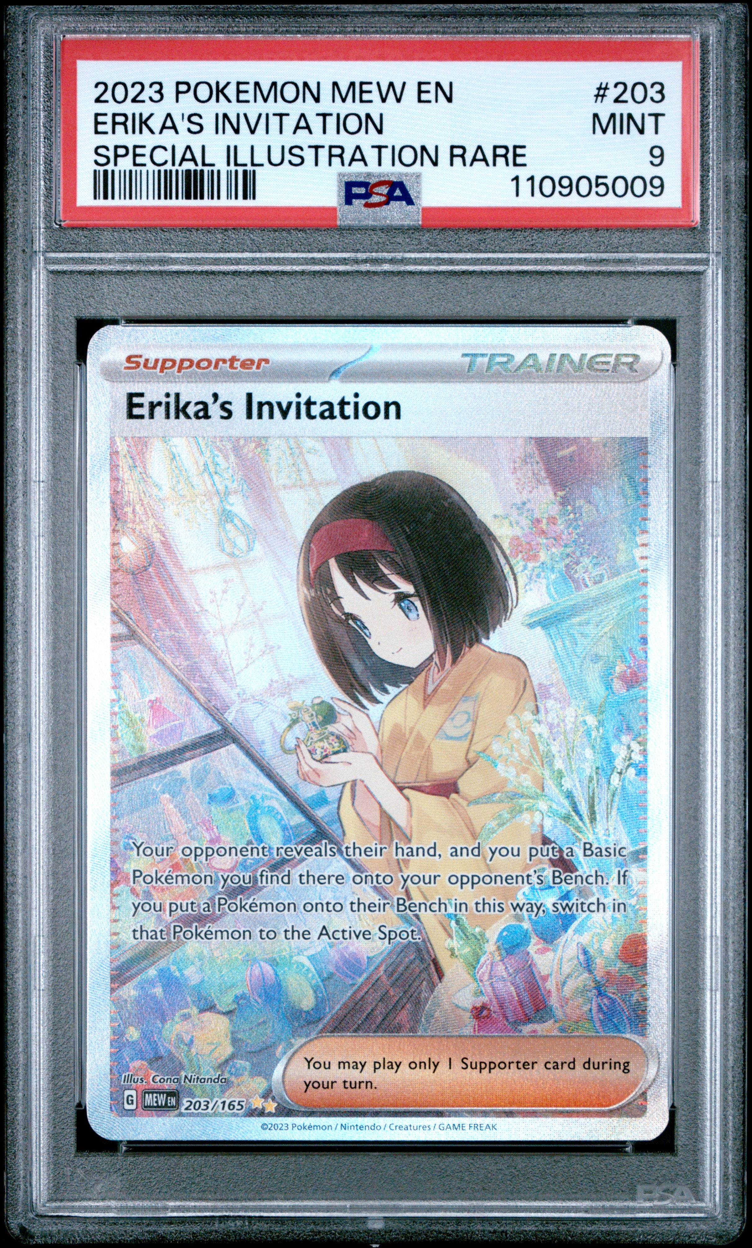 2023 POKEMON MEW EN-151 #203 ERIKA'S INVITATION SPECIAL ILLUSTRATION RARE - PSA 9