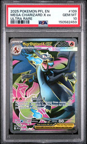 2025 POKEMON PFL EN-PHANTASMAL FLAMES #109 MEGA CHARIZARD X ex ULTRA RARE - PSA GEM MINT 10