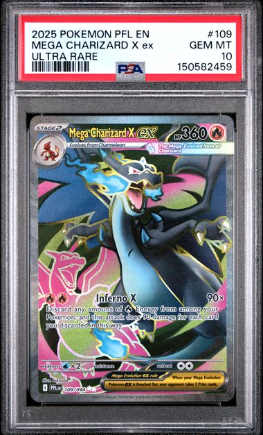 2025 POKEMON PFL EN-PHANTASMAL FLAMES #109 MEGA CHARIZARD X ex ULTRA RARE - PSA GEM MINT 10