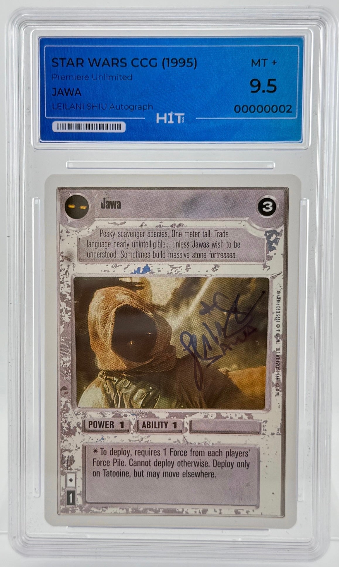 HIT 9.5 STAR WARS CCG (1995) Premiere Unlimited JAWA HIT 9.5 signed by VA