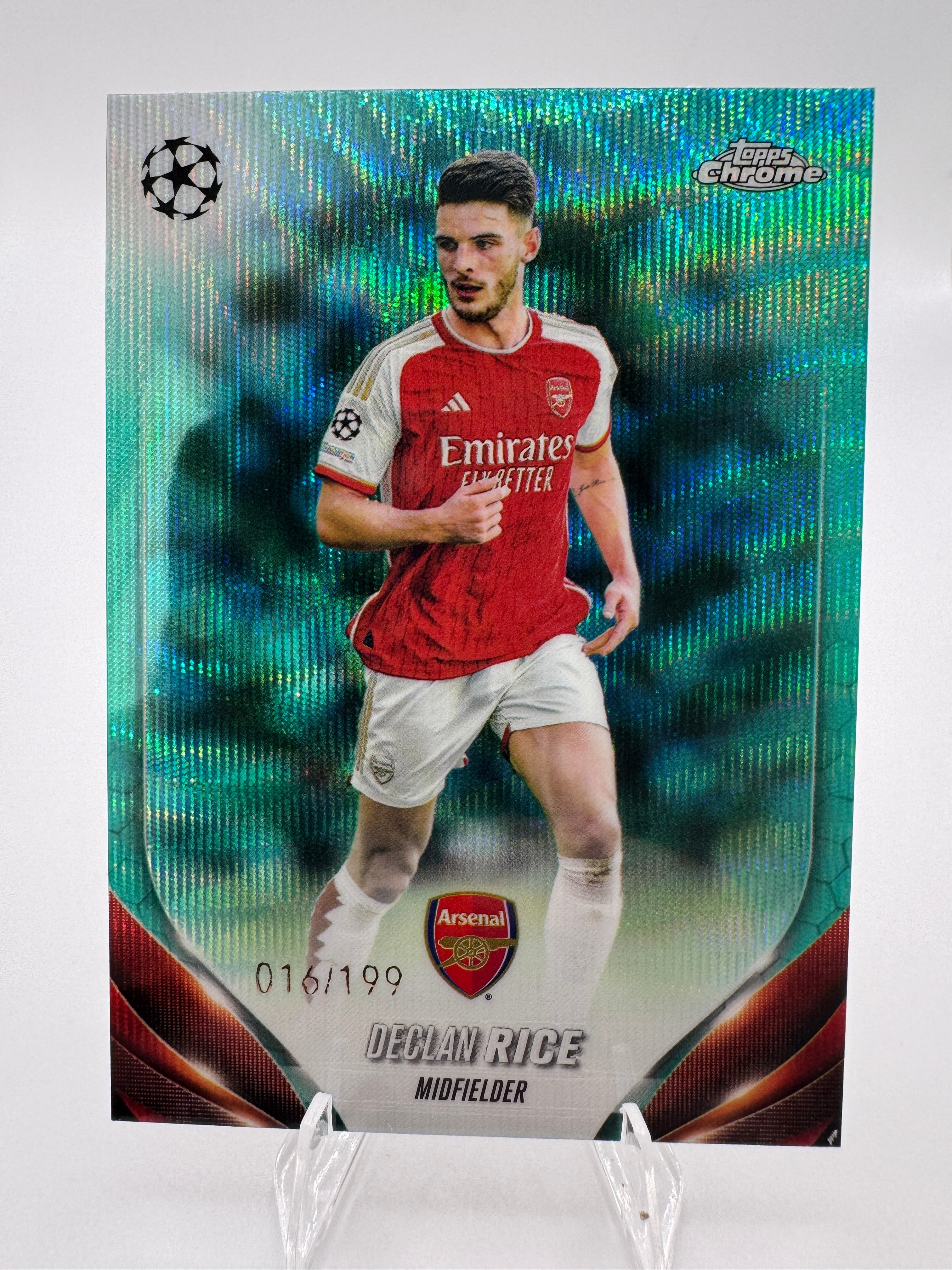 Declan Rice - Numbered 16/199-  2023 Topps Chrome - Aqua Wave Refractor