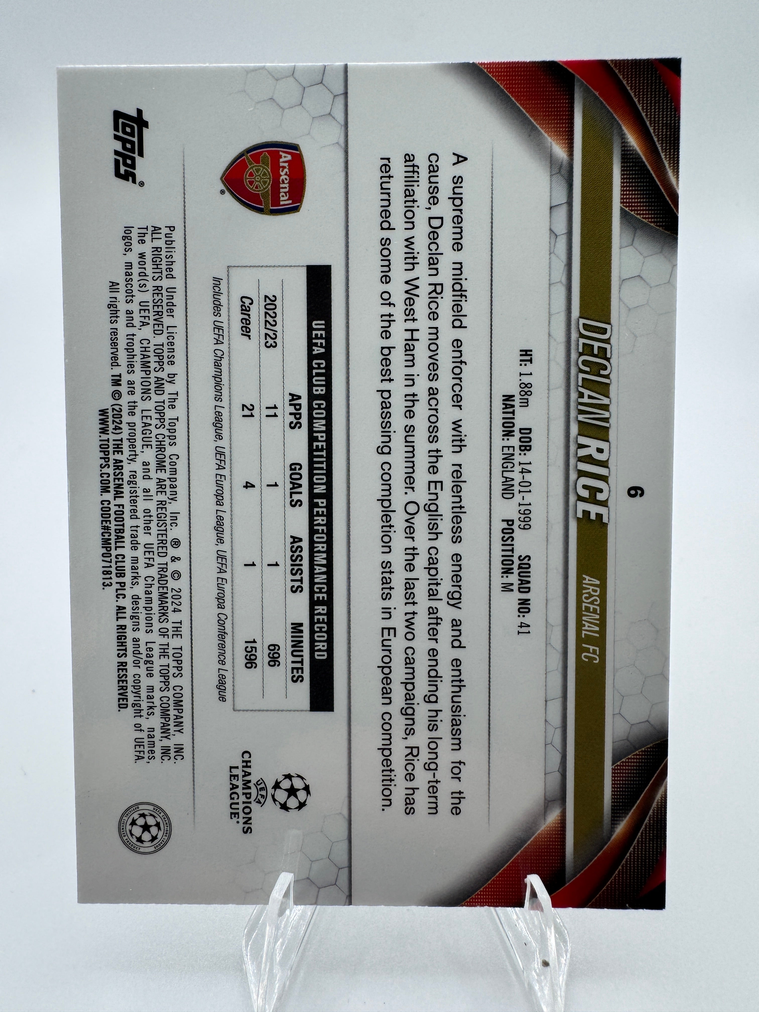 Declan Rice - Numbered 16/199-  2023 Topps Chrome - Aqua Wave Refractor