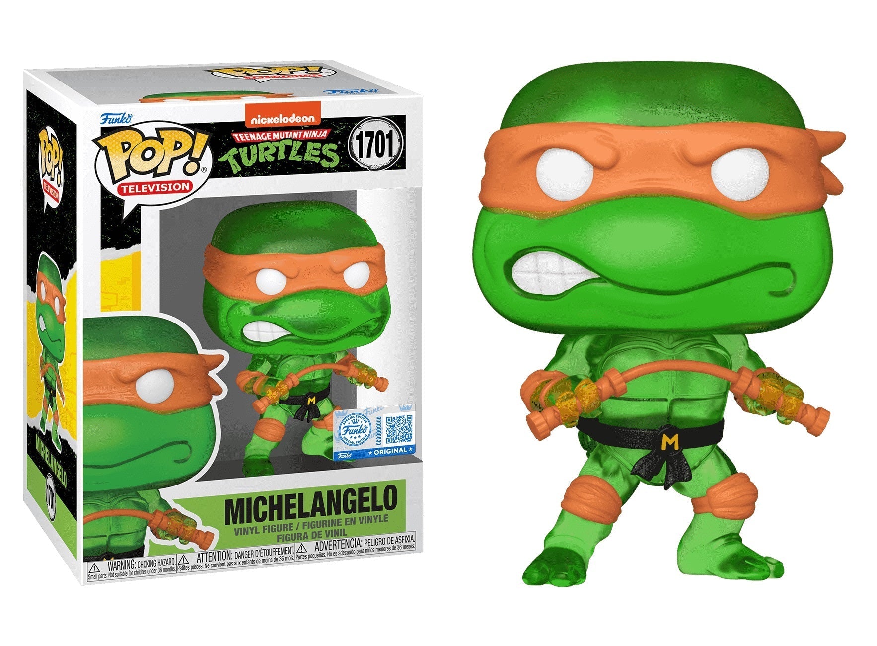 Funko POP! Television: Nickelodeon - TMNT Michelangelo #1701 (Tranluscent Green), Special Edition Exclusive