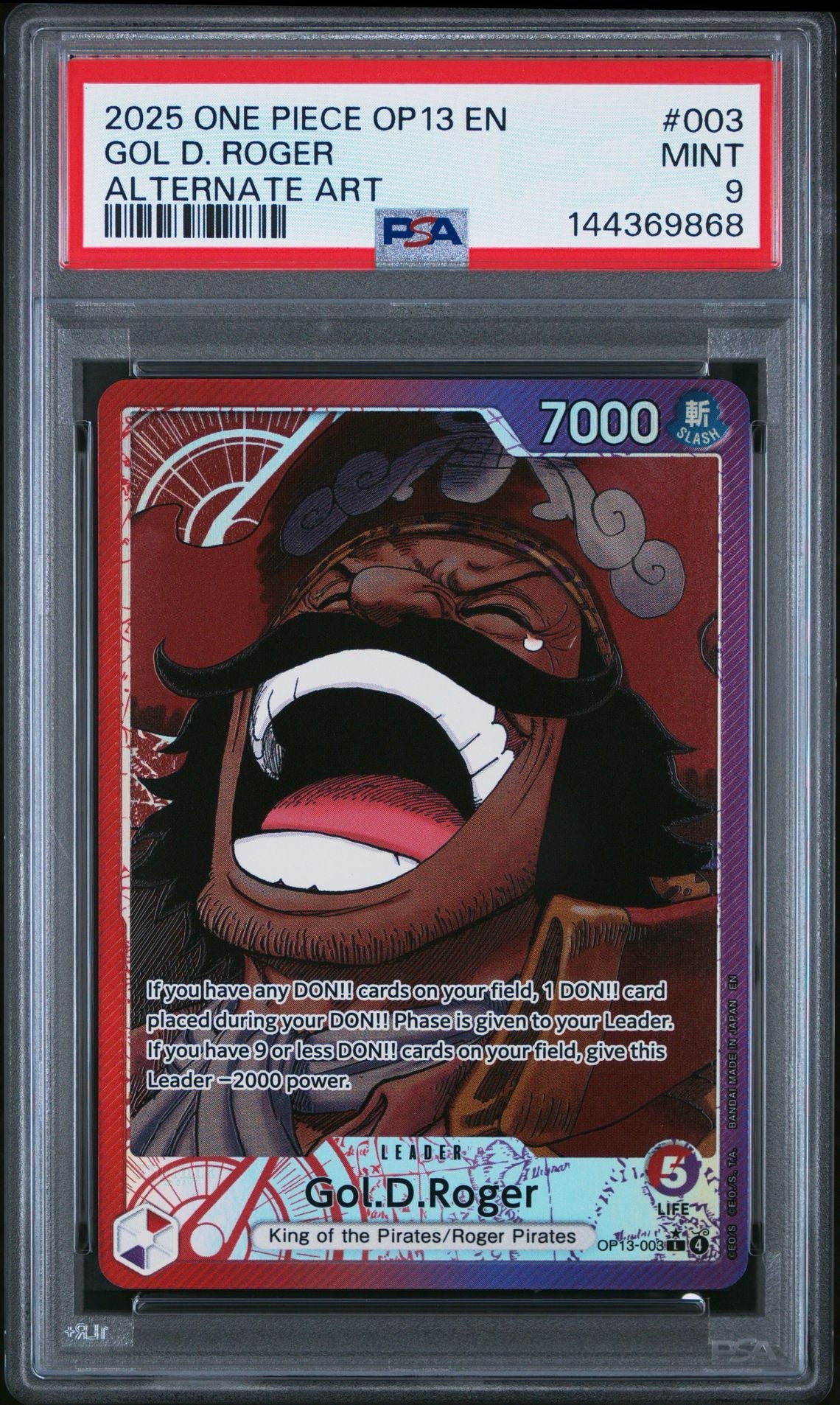 2025 One Piece OP13-003 Gol D. Roger Alternate Art - PSA 9