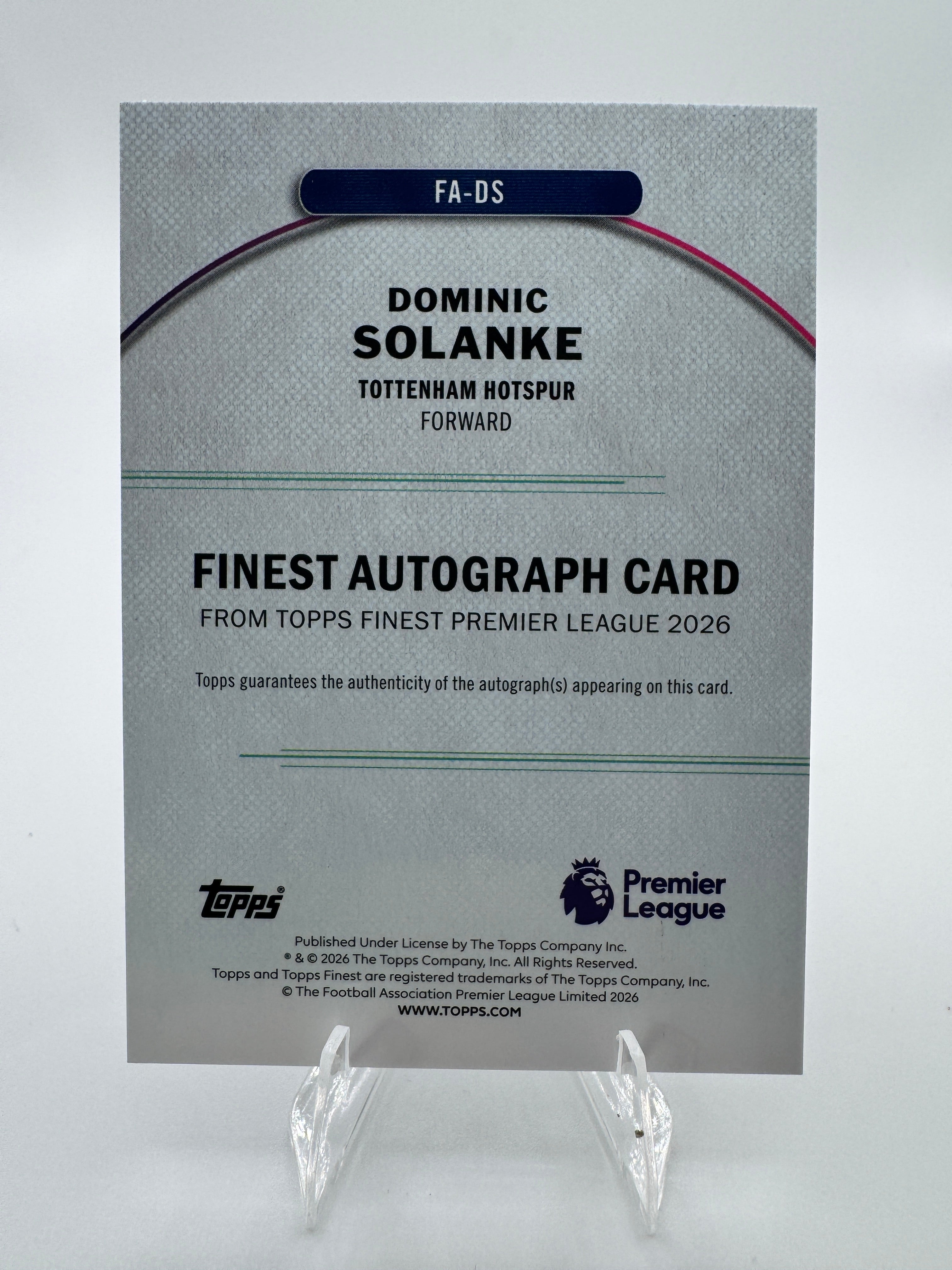 DOMINIC SOLANKE - AUTOGRAPH - Numbered 80/99 - 2025-26 TOPPS FINEST AUTO BLUE