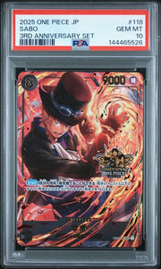 One Piece TCG: JAPANESE 3RD ANNIVERSARY SET #118 SABO PSA 10