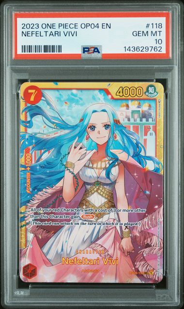 One Piece TCG: OP04-KINGDOMS OF INTRIGUE #118 NEFELTARI VIVI PSA 10