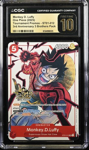 One Piece TCG: Monkey D. Luffy 3rd Anniversary 3 Brothers Pack ST01-012 CGC PRISTINE 10