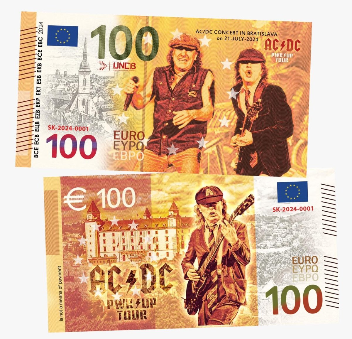 AC/DC concert in Bratislava 100 Euro UNCB banknote by UNCB on MYNTED