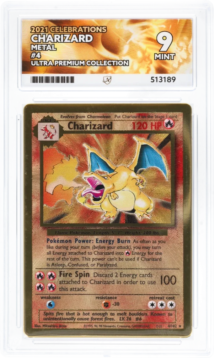 ACE 9 | Pokemon Charizard 4/102 Metal Ultra Premium Collection Celebrations by Gem Mint Unc on MYNTED
