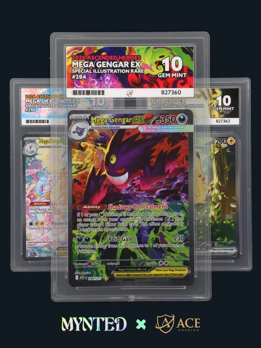 Official Ace Grading service in UAE by MYNTED. Submit Pokémon and Sports cards in Dubai for custom labels and free subgrades.