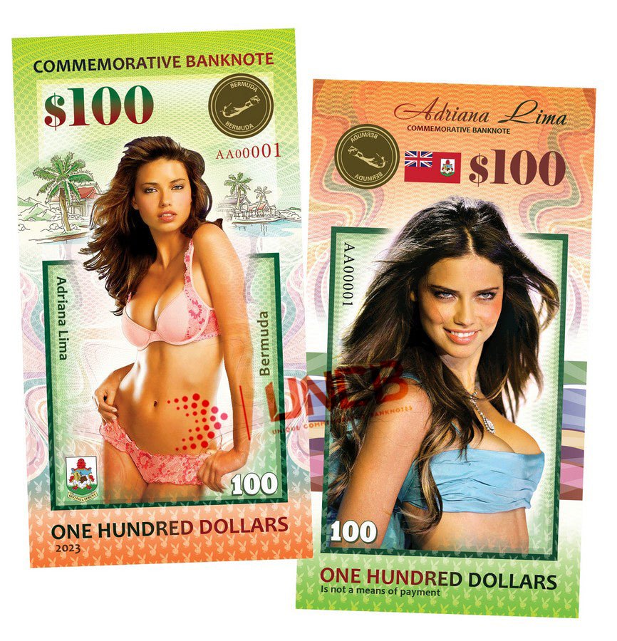 Adriana Lima 100 Dollars UNCB banknote by UNCB on MYNTED