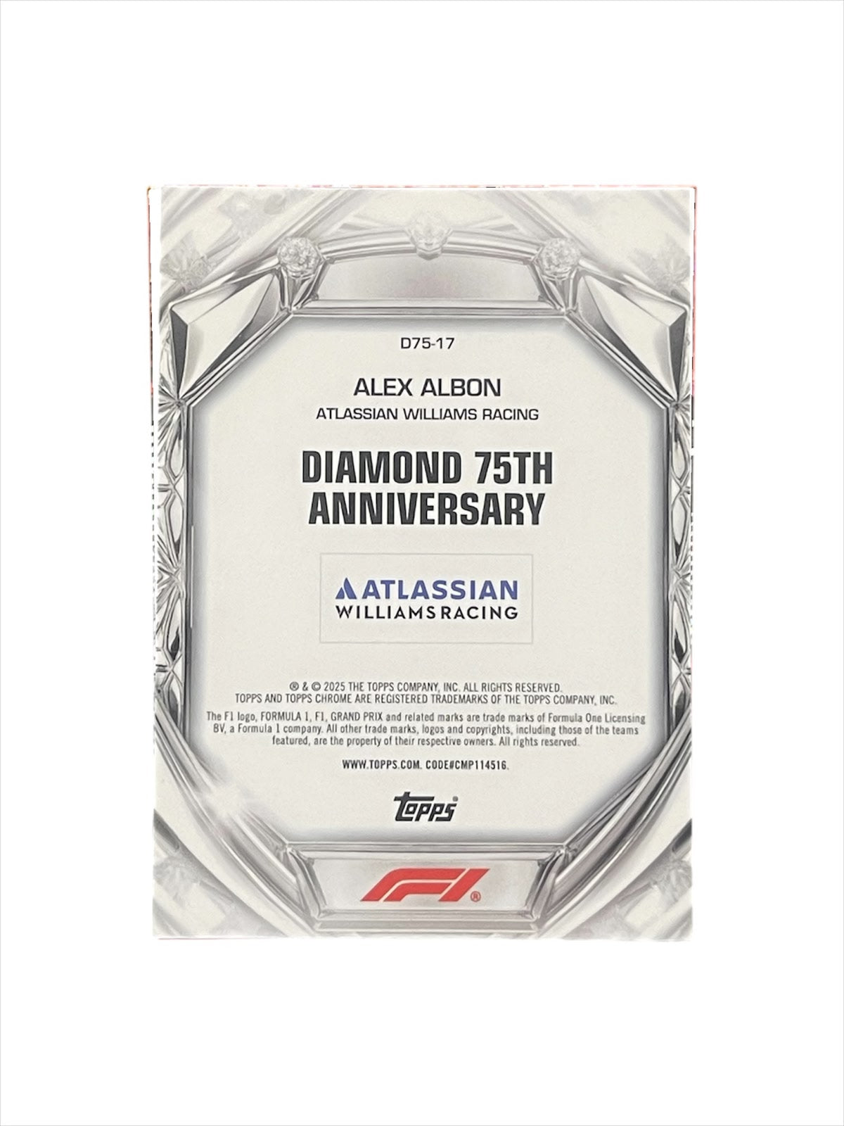 2025 Topps Chrome F1 Alex Albon Diamond 75th Anniversary