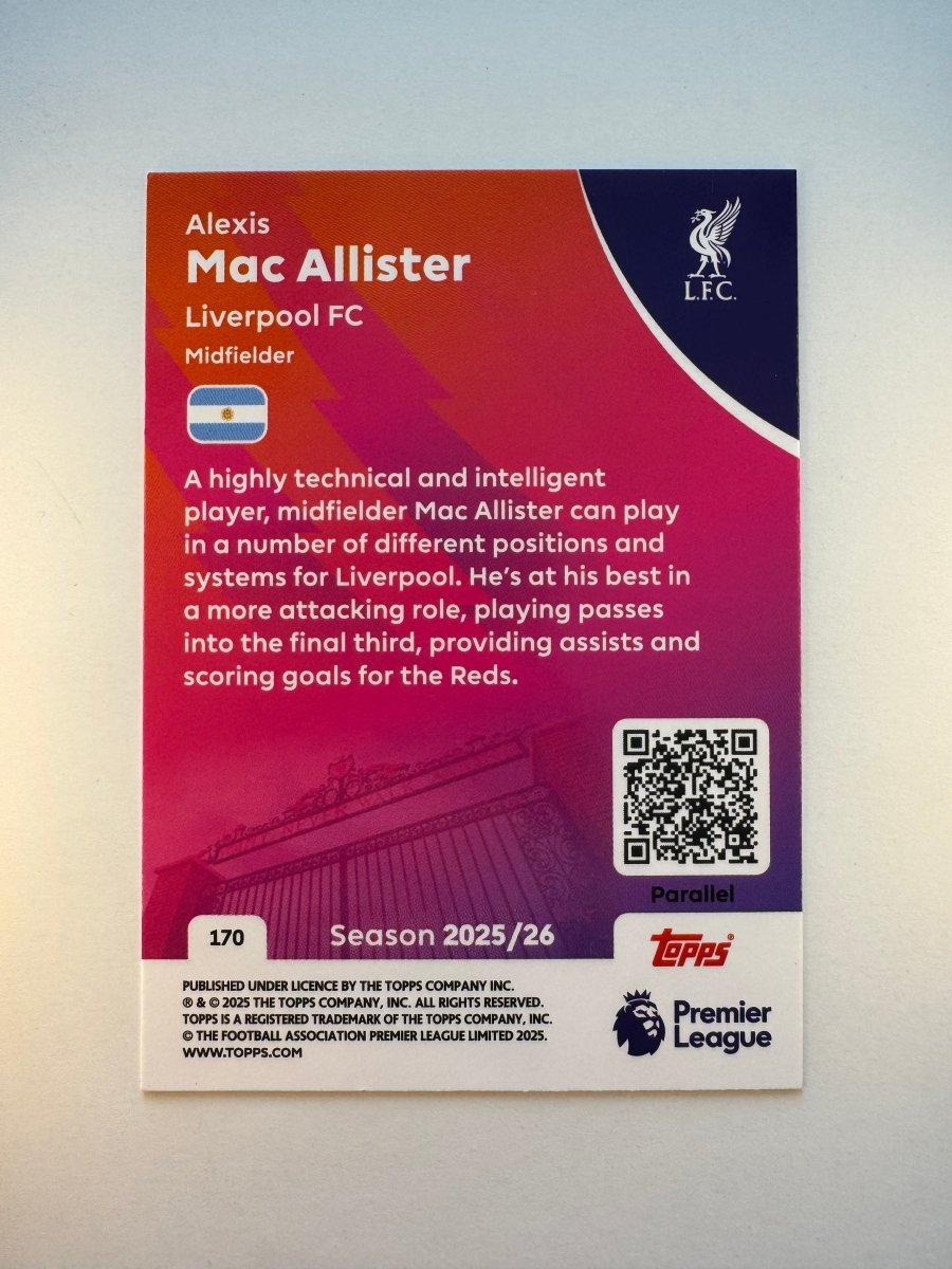 Alexis Mac Allister 170 Pink Sparkle 259/399 — 2025 - 26 Topps Premier League — Liverpool FC by KitRoom Cards on MYNTED