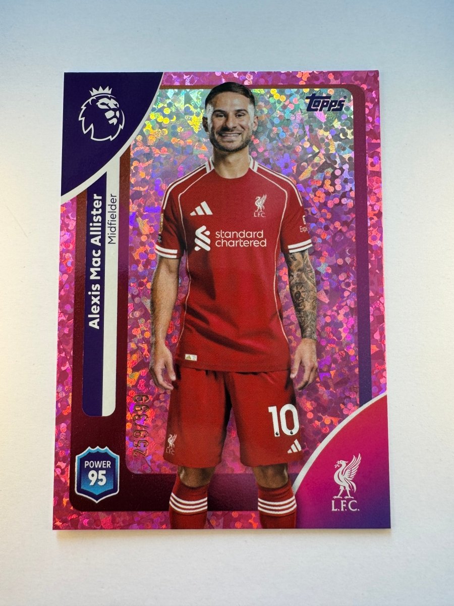 Alexis Mac Allister 170 Pink Sparkle 259/399 — 2025 - 26 Topps Premier League — Liverpool FC by KitRoom Cards on MYNTED