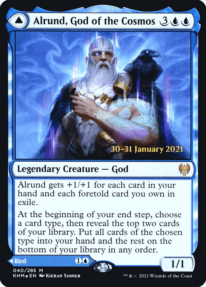 Alrund, God of the Cosmos | Hakka, Whispering Raven (Prerelease Limited Edition Foil) by Dante The Snake MTG on MYNTED